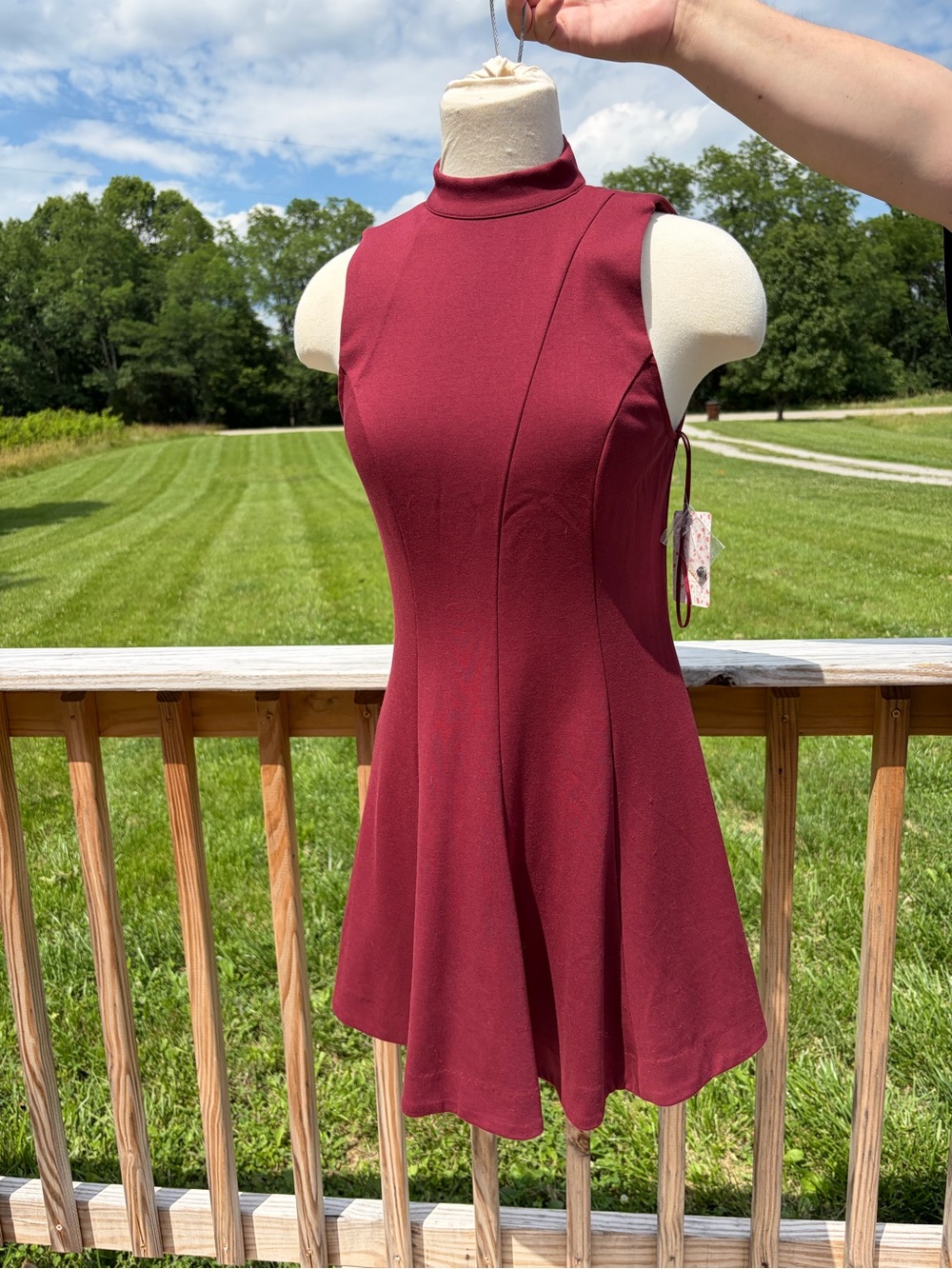 NWT FREE PEOPLE SzS LAYLA KNIT FIT & FLARE SLEEVELESS STRETCH DRESS‎  Auburn Red